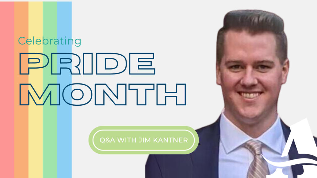 Headshot of Jim Kantner on a graphic celebrating Pride Month
