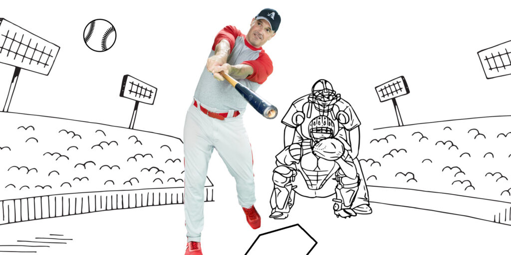Tighe Crovetti Playing Baseball with Illustration of Stadium and Audience in the Background