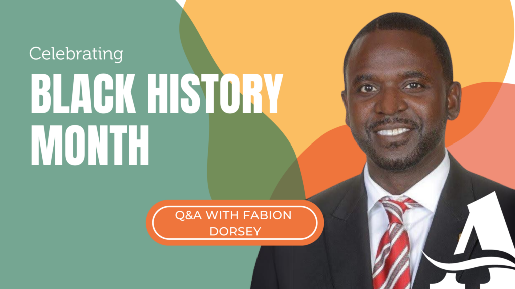 Fabion Dorsey headshot on a Black History Month design