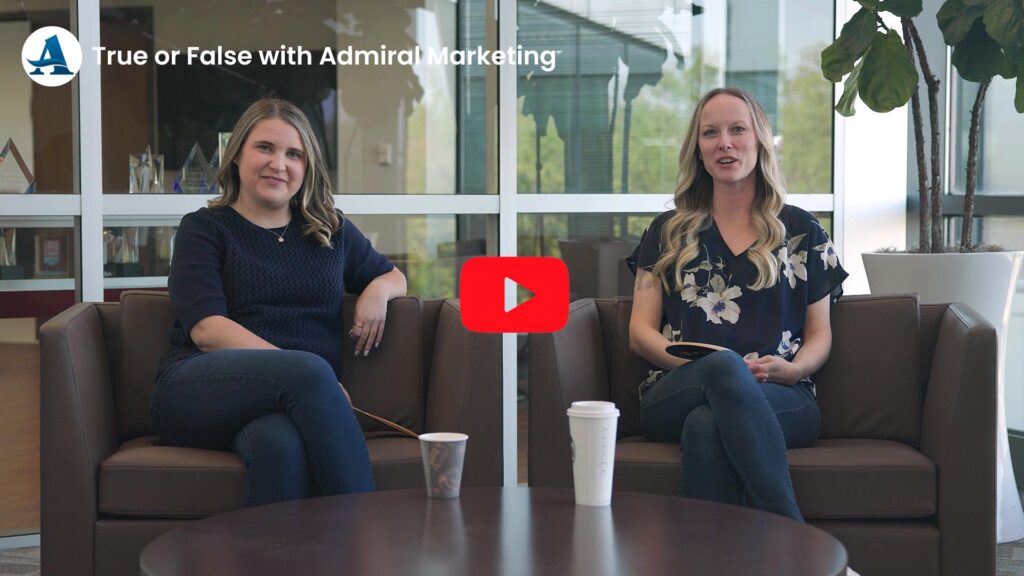 Danielle & Charlene sitting on a couch answering questions about marketing at Admiral Insurance Group.