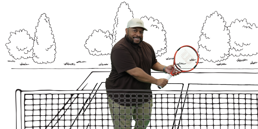 Stephen Jones playing tennis