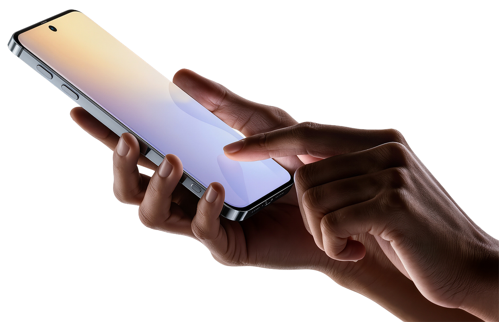 Hand holding modern smartphone with colorful screen display 